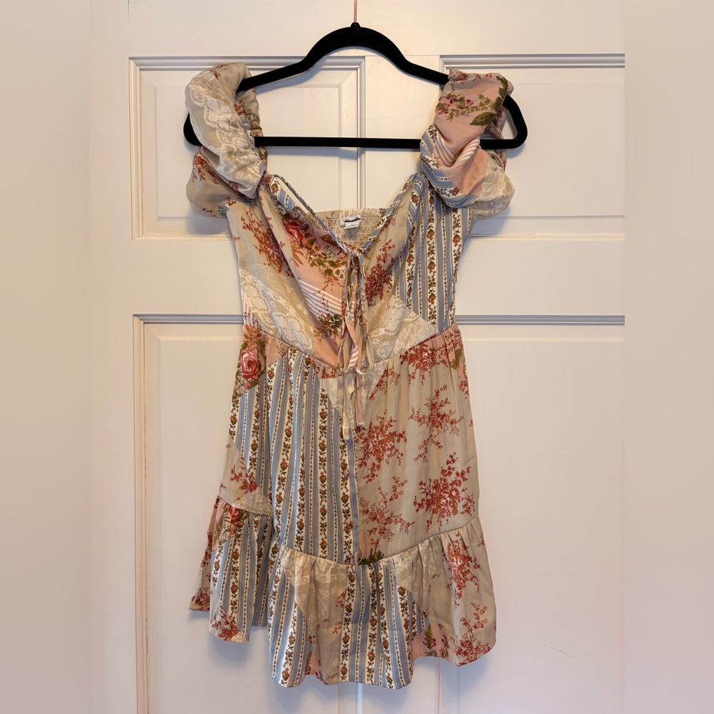 Kimchi Blue Floral Patchwork Off-Shoulder Dress